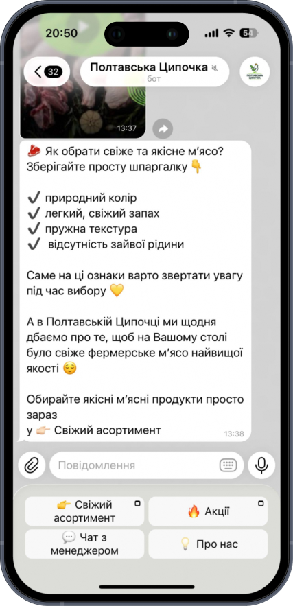 Демонстрація чат-бот Полтавська Ципочка 1