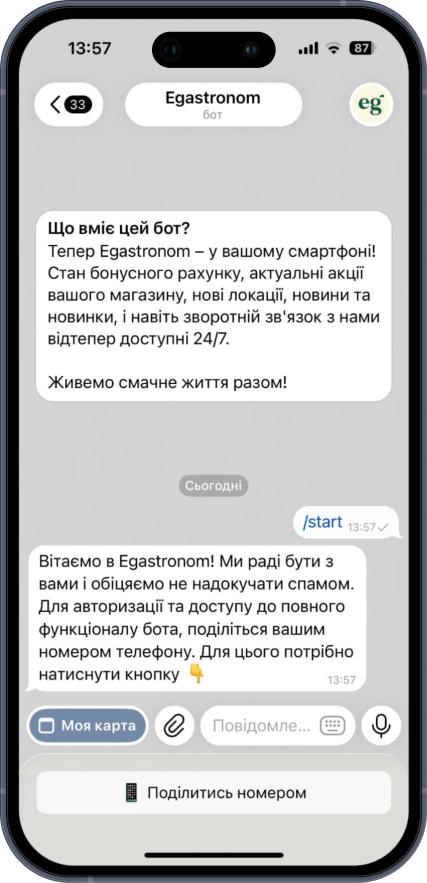 Демонстрація чат-бот Egastronom 1
