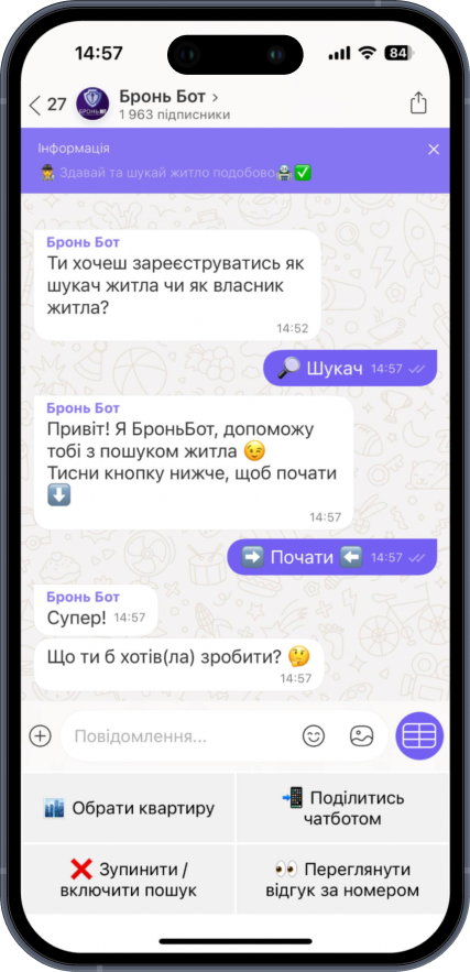 Демонстрація чат-бот Подобова Оренда